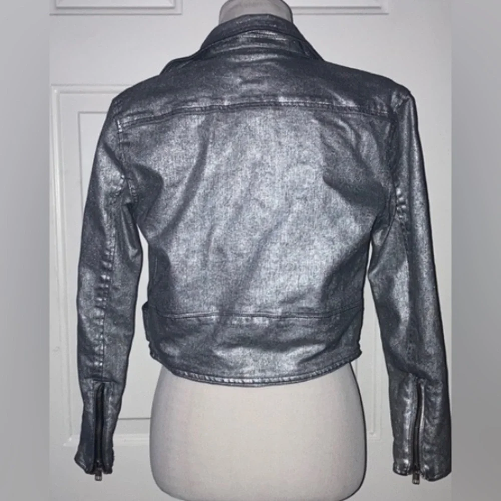 Mother Denim Friday Night Freestyle Metallic Silver Coated Moto Jacket XS - Picture 9 of 12